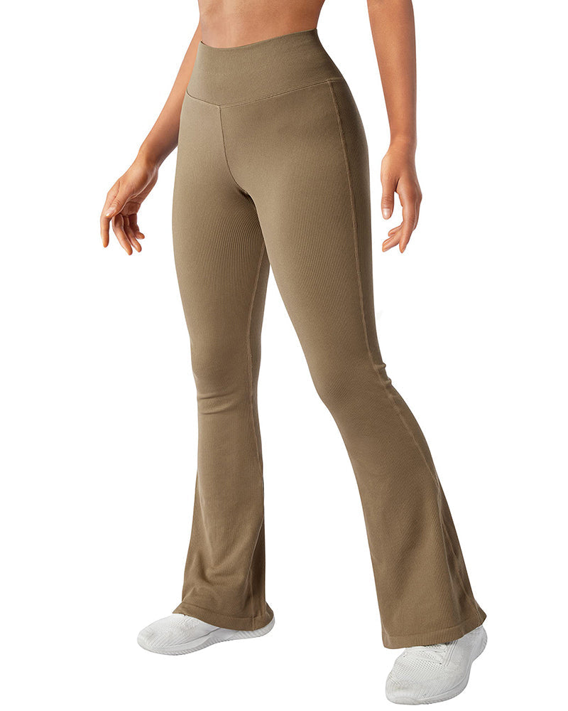 Fashion Ribbed Wide-leg Flared Yoga Leggings Khaki