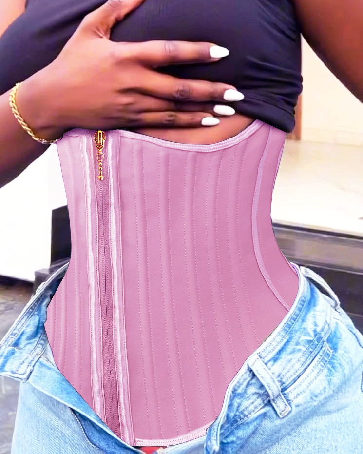 High Compression Steel Curve Zipper Waist Trainer Pink