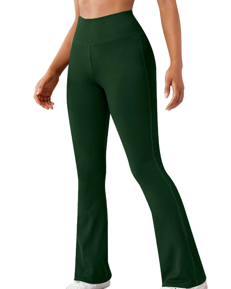 Fashion Ribbed Wide-leg Flared Yoga Leggings Olive
