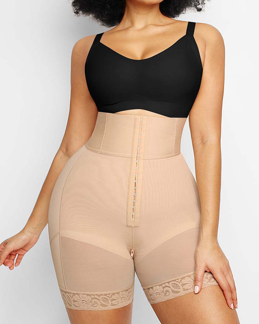 High-waisted Buttoned Shaping Shorts Butt Lifter Tan