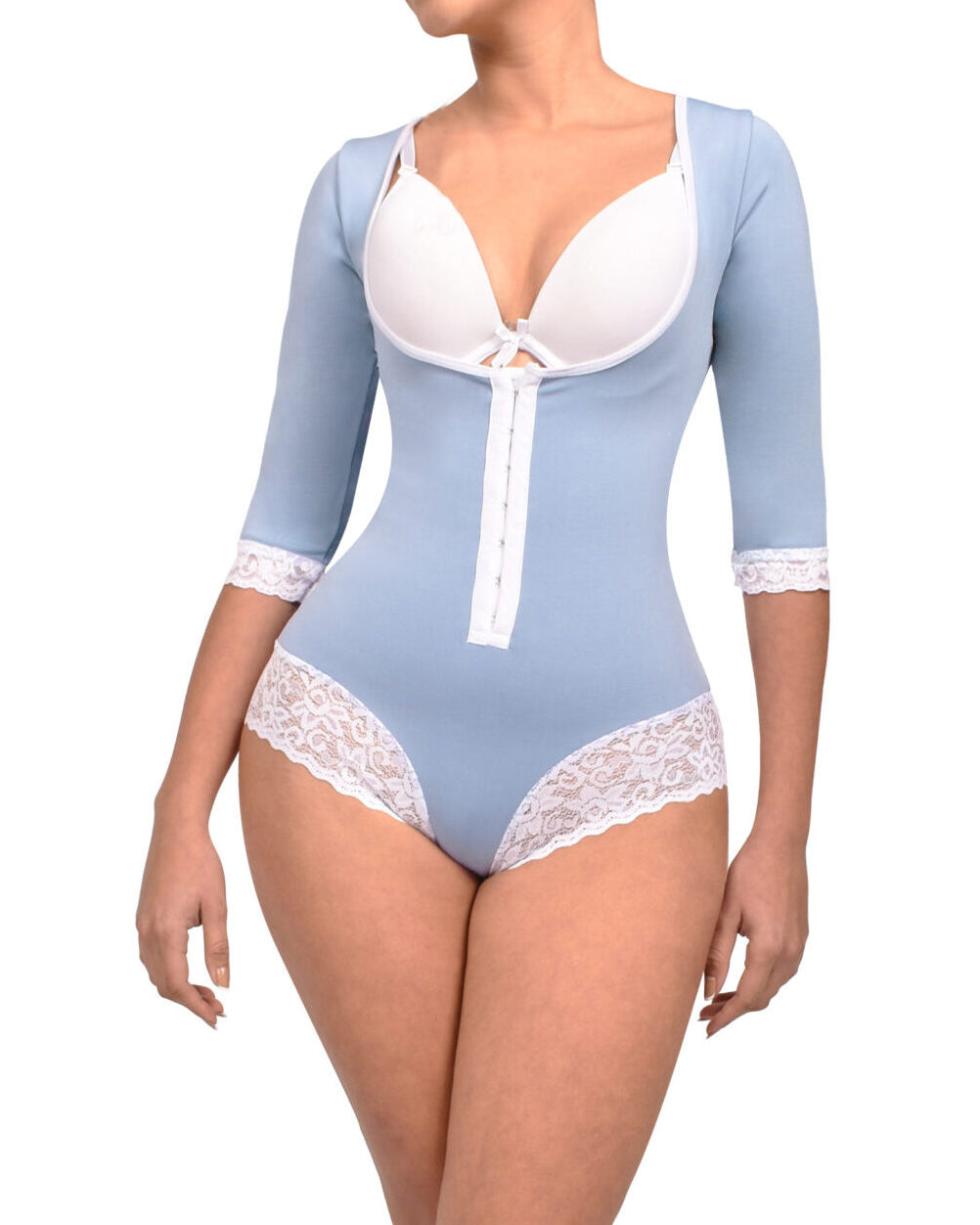Hook And Eye Closure Mid-sleeve Triangle Shapewear Blue