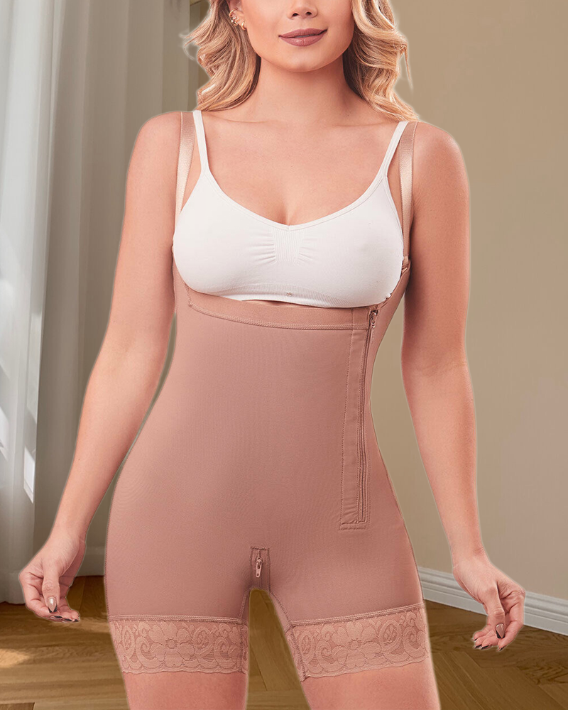 Side Zipper Strapless Slimming Shapewear RosyBrown