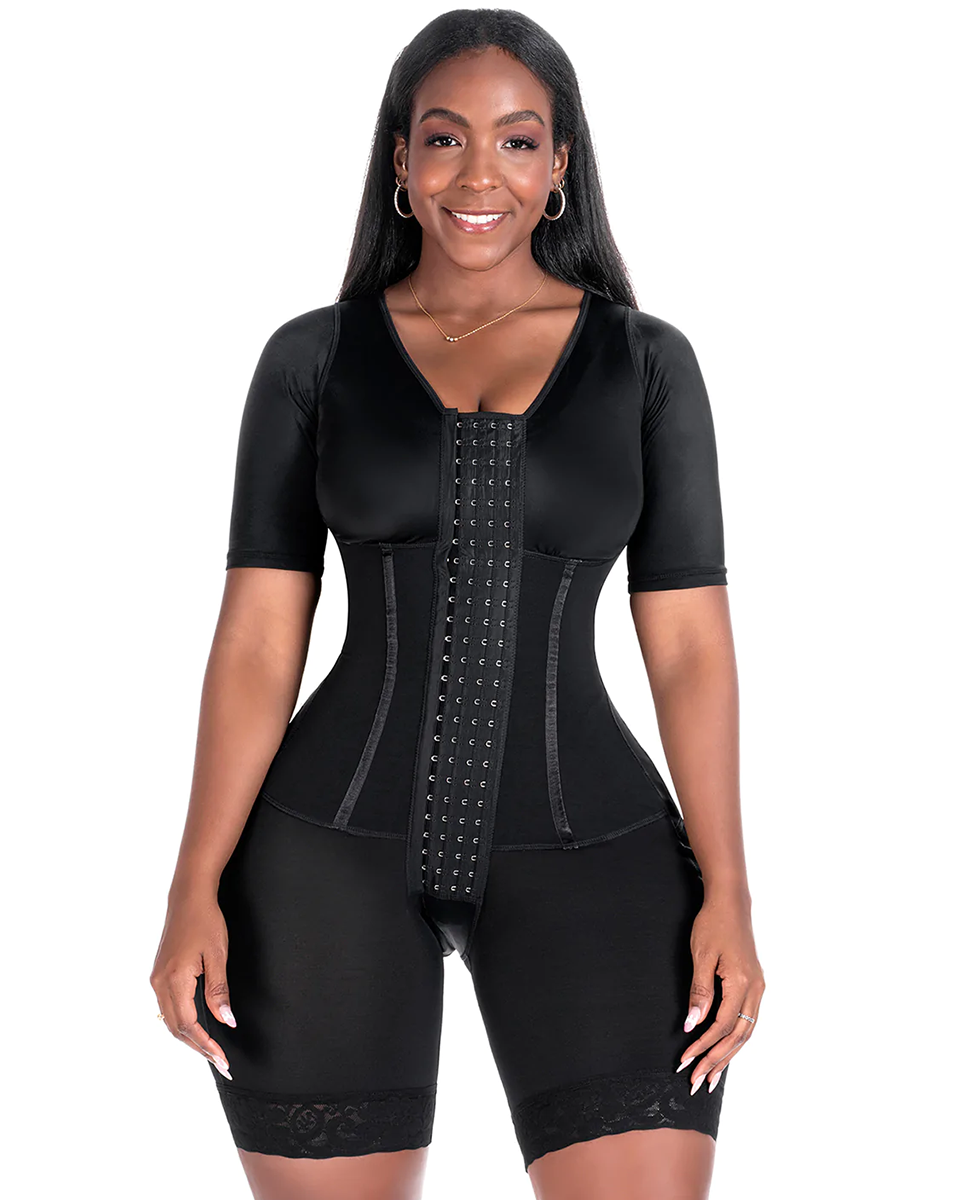 Mid Thigh With Attached Bra & Arms Shapewear Black
