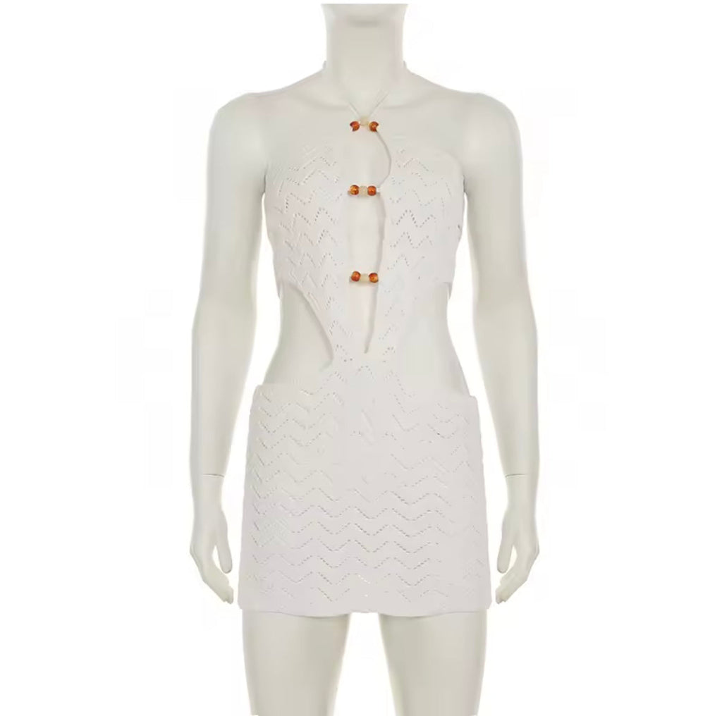 White knit cut out mini dress