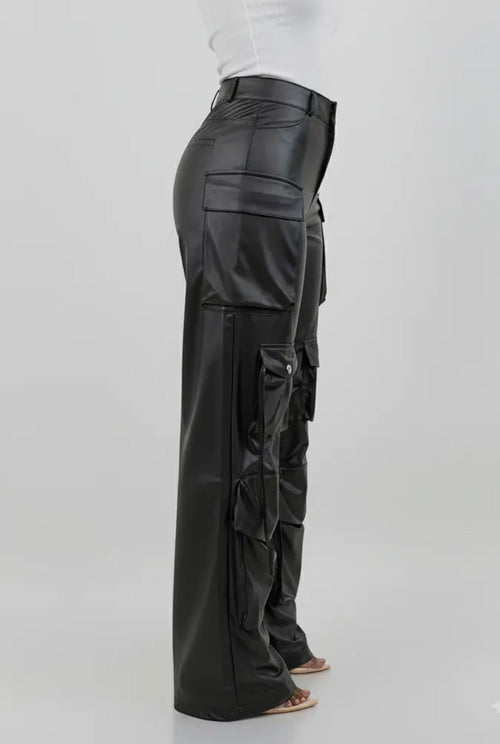 Barbara Faux Leather Baddie Cargo Pants