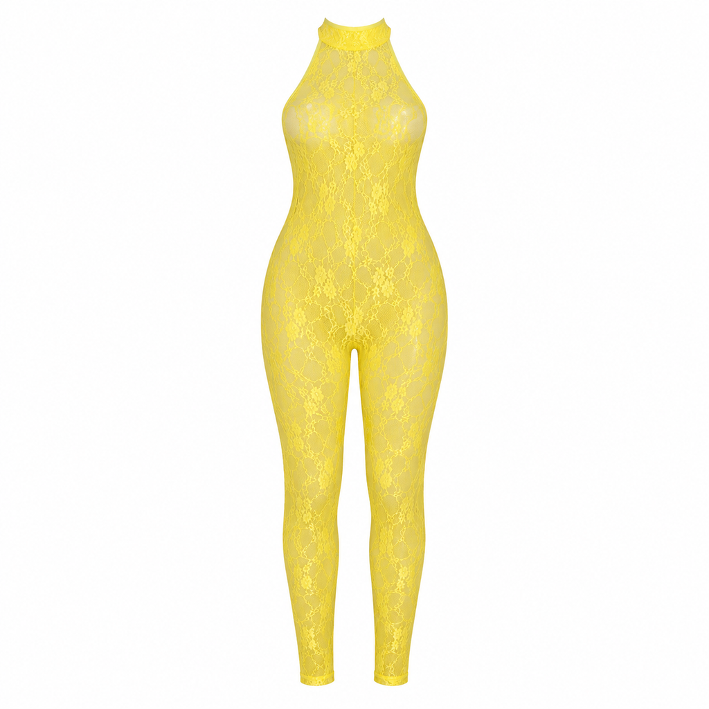 Jaei Yellow Backless Lace Jumpsuit
