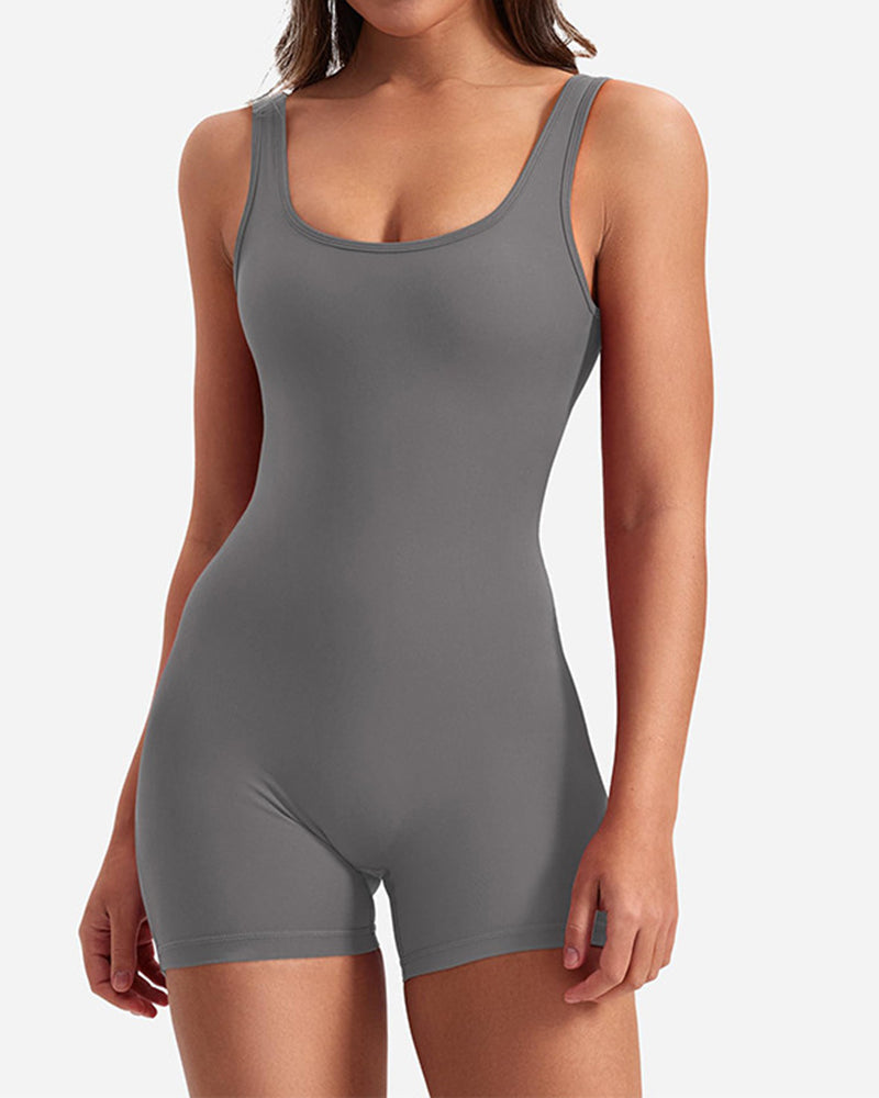 Backless Slim Fit Butt Lifting Yoga Jumpsuit Grey