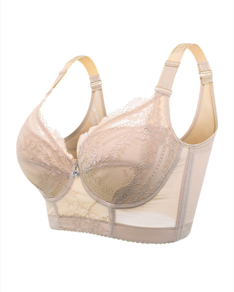 Embroidery Longline Push Up Bra Tan