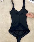 Lace Front Zip Sleeveless Bodysuit Black