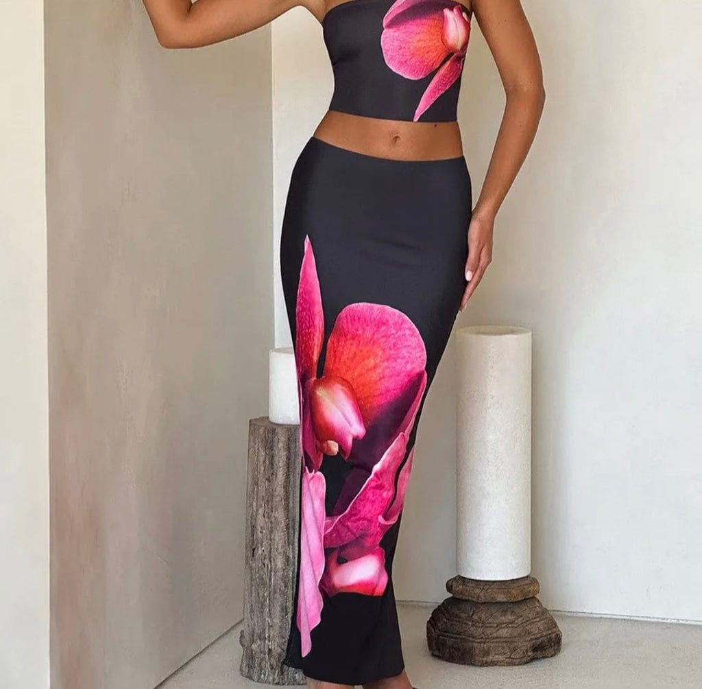 Black flower print co ord set