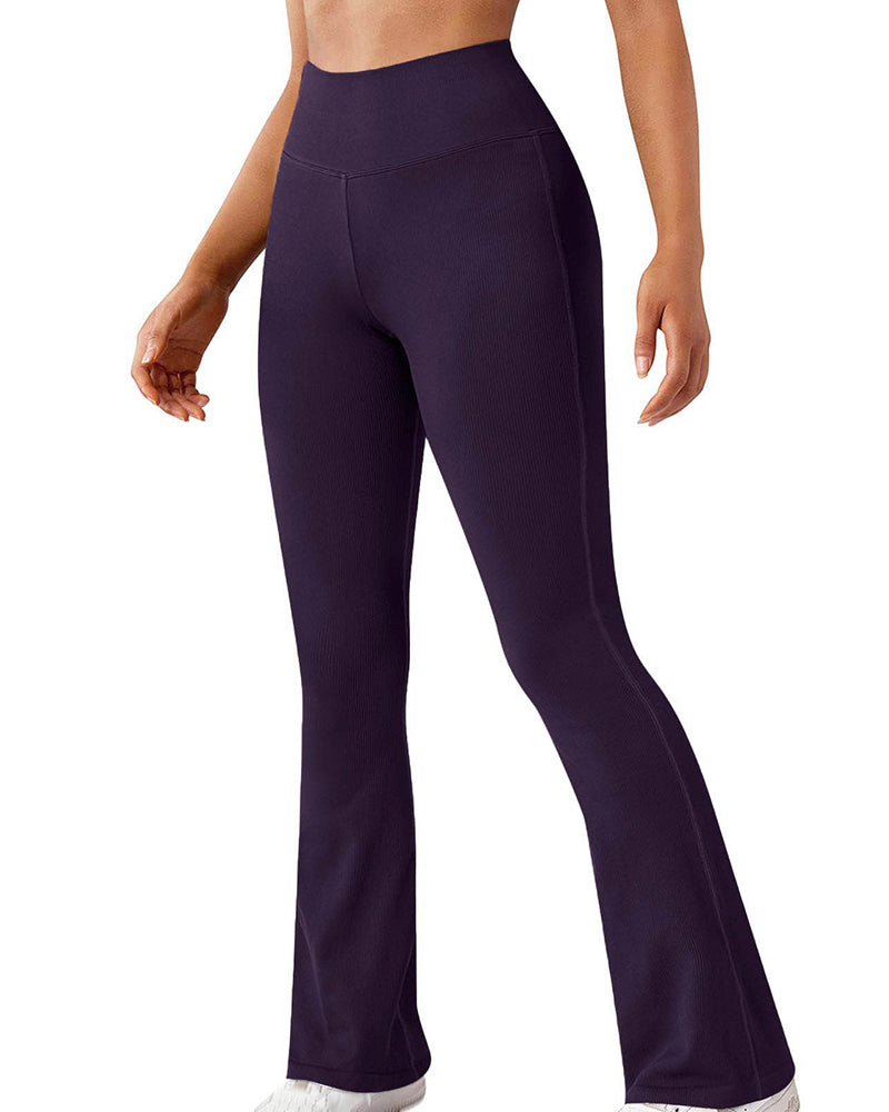 Fashion Ribbed Wide-leg Flared Yoga Leggings Purple