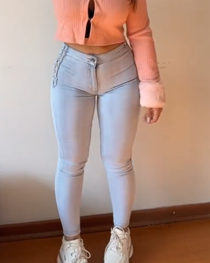 Fashion Skinny Braided Comfortable Jeans