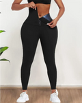 Blue Neoprene Tummy Control Leggings Black