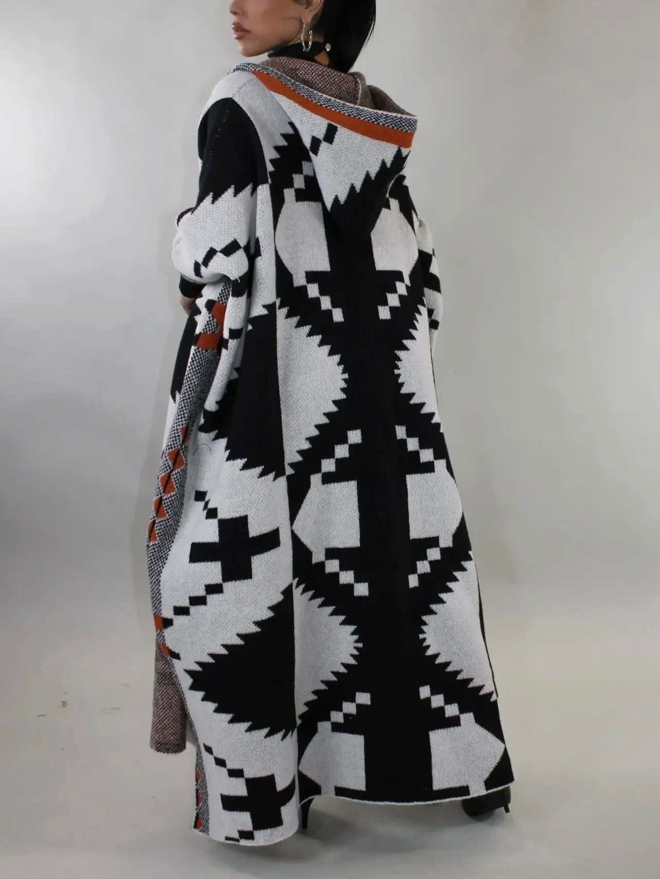 Oversized Aztec Baddie Sweater Hoodie Cardigan Multicolor One Size