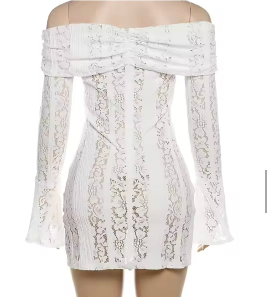 White mini lace transparent dress