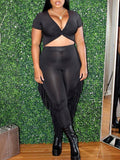 Twisted Crop Top & Fringe Pants Set--Clearance Black L