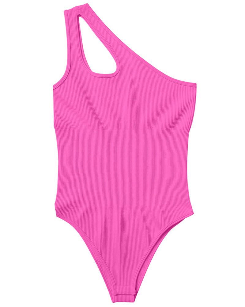 Fashion Ribbed One Shoulder Tummy Control Sexy Bodysuits
