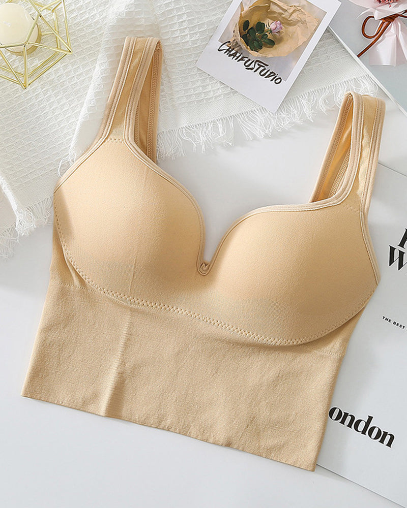 Shockproof Without Wire 3D Push-up Running Sports Bra Tan