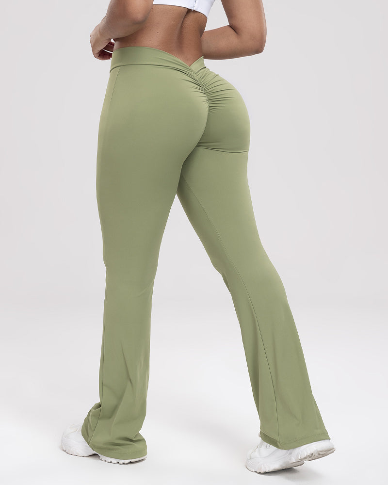 Women Fitness Legging Squat Proof Flared Yoga Pants Olive
