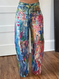Abstract Printed Straight Jeans Blue