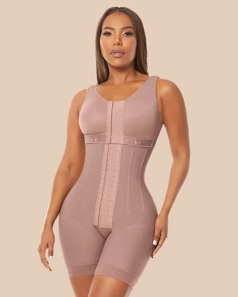 Cross Back Support Mid Length With Snap Button Shapewear RosyBrown