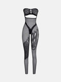 Obria Black Gray Mesh Poster Girl Shoulderless Jumpsuit