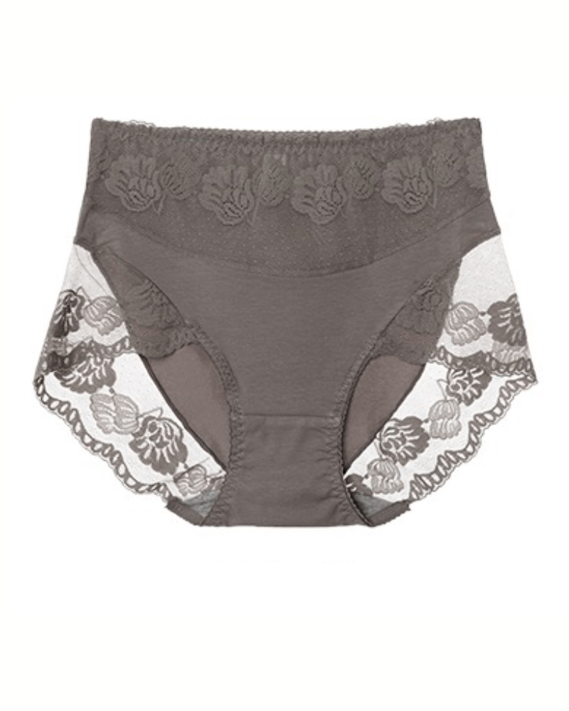 Sexy Lace Breathable Plus Size Tummy Control Briefs Grey One Size