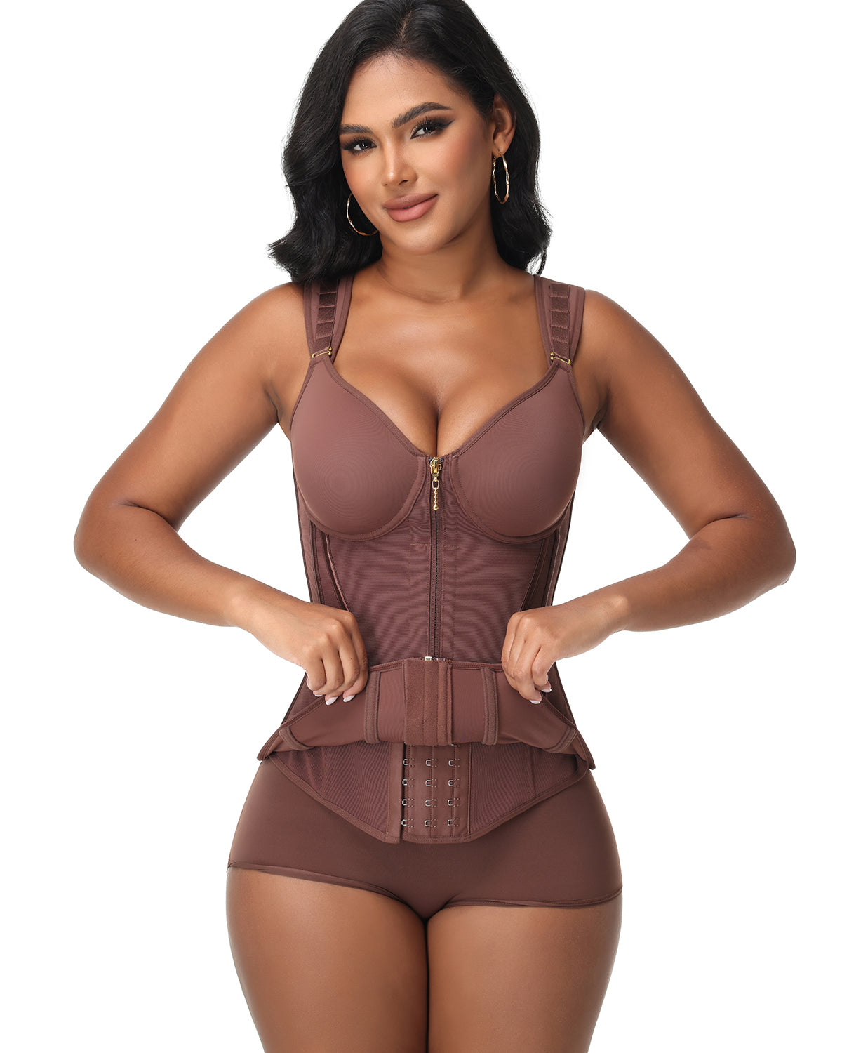 Double Compression Long Slimming Faja Waist Trainer Zipper Vest with Bra