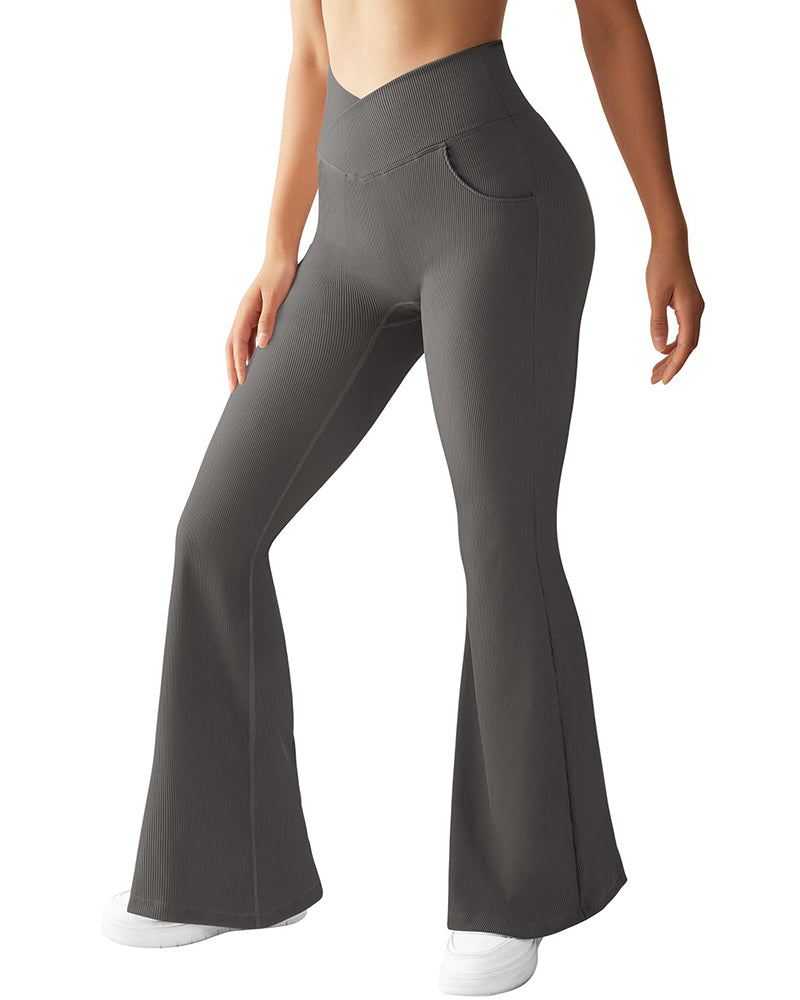 High-waisted Crossover Micro Flare Pants Grey