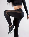 High Waist Sheer Mesh Tummy Control Butt Lift Leggings Black
