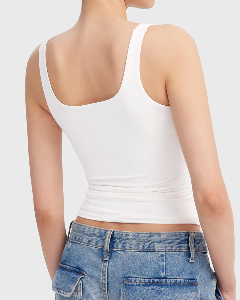 Fashion Square Neck Sleeveless Lined Basic Tops