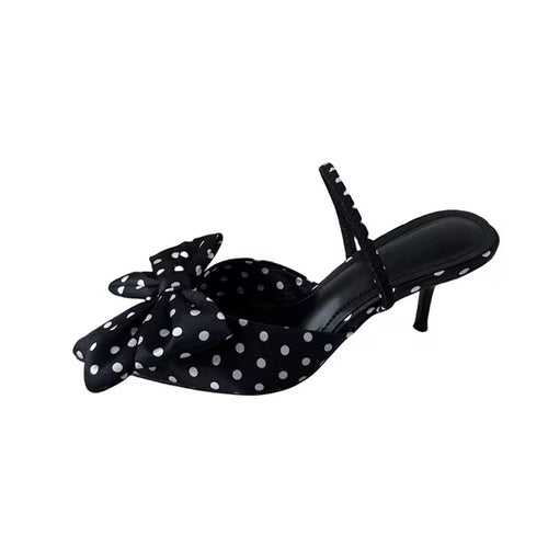 Black Polka Dot Mini Heels with Bow