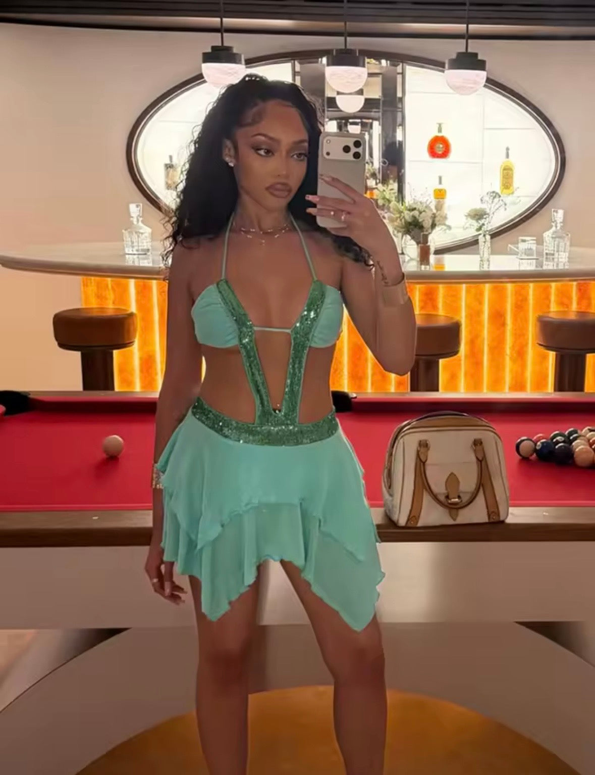 Green sequin mini dress