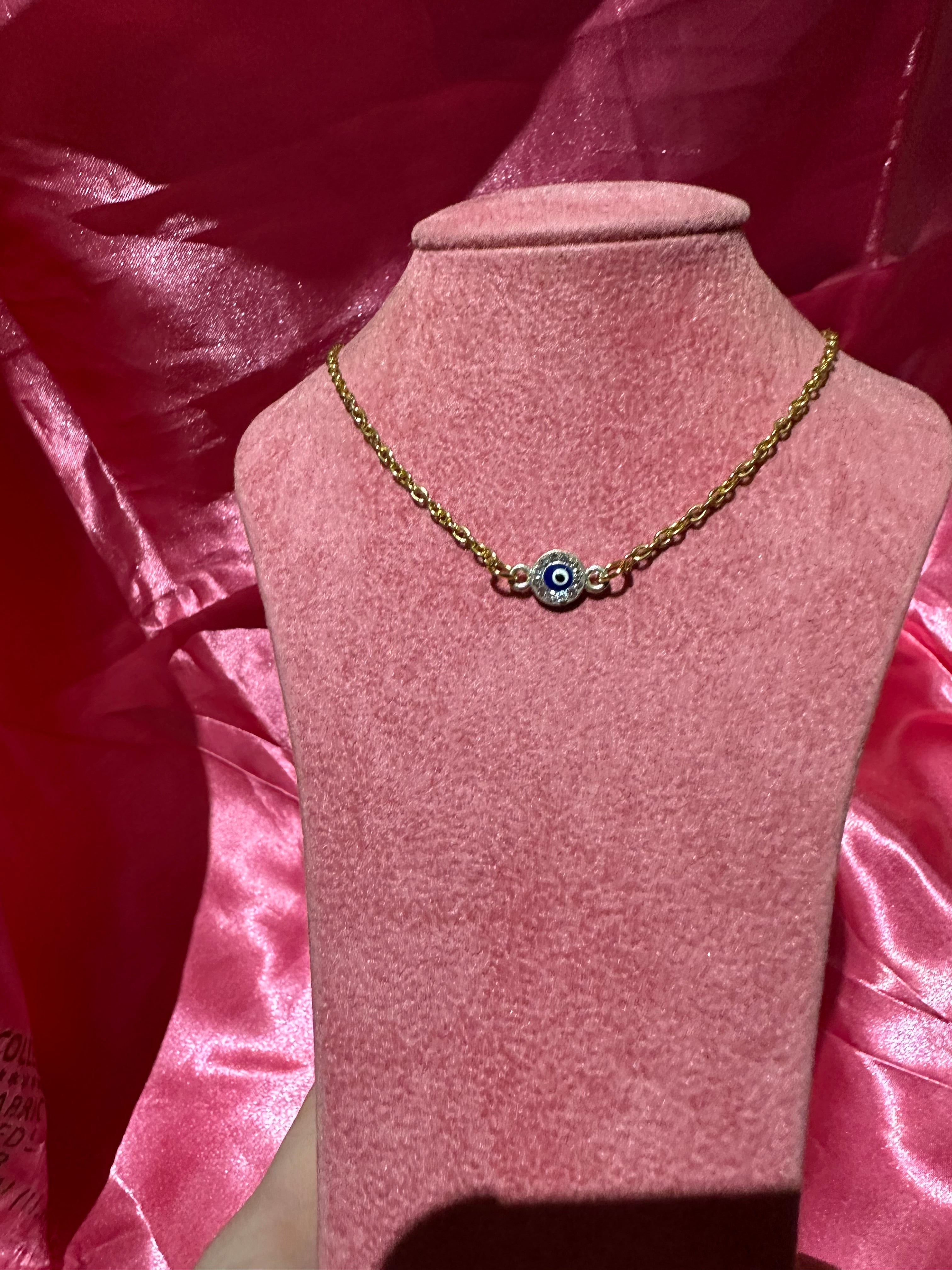 Small crystal evil eye necklace