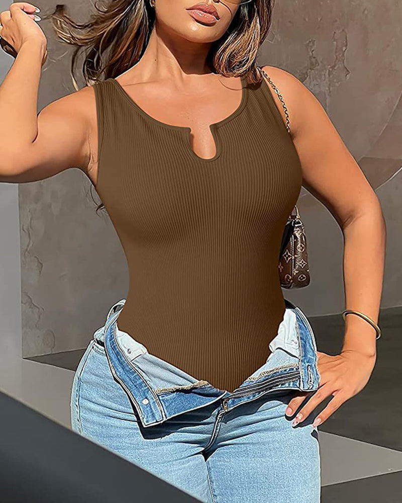 Sexy Ribbed Sleeveless Tank Bodysuit Peru