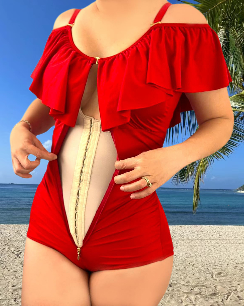 Body Shaping Ruffled Triangular Swimwear Red