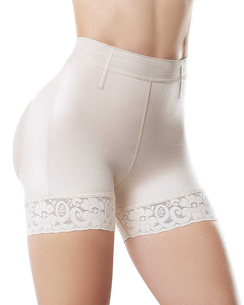 Women High Waist Hip Enhancer Butt Lift Shorts Beige