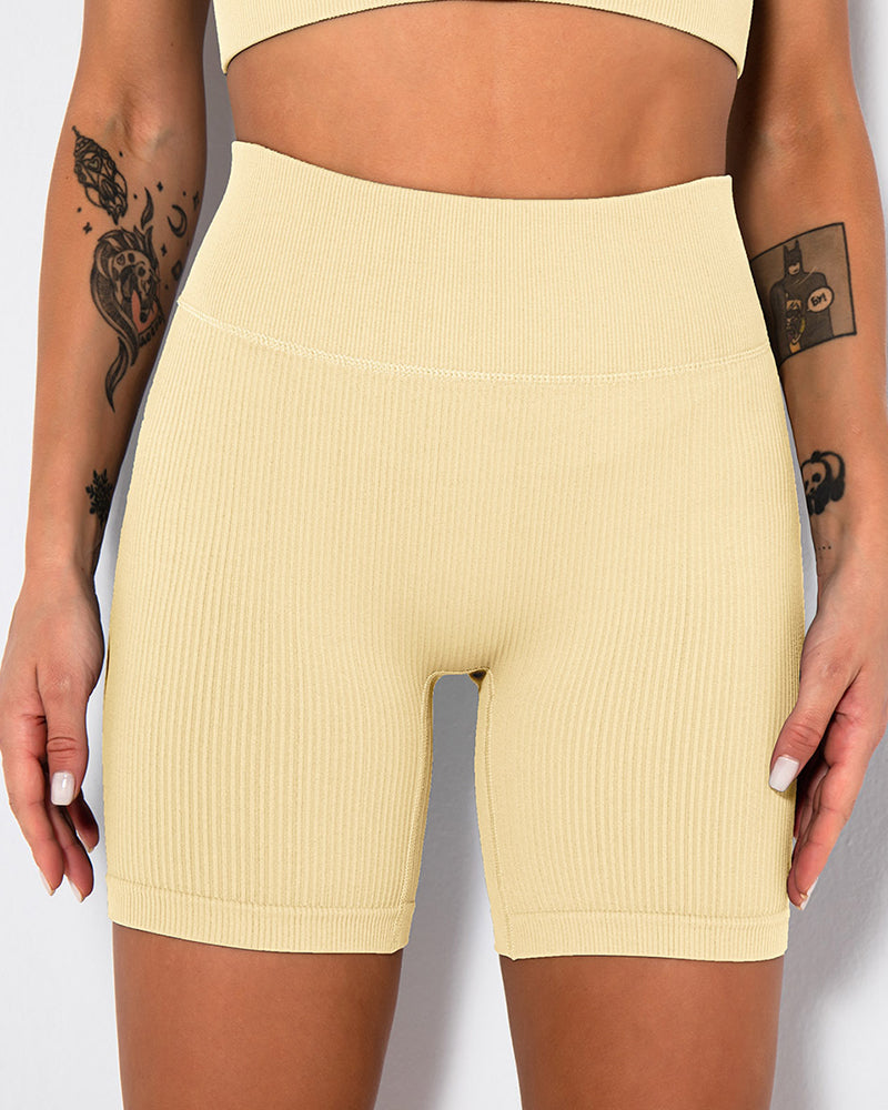 High Waist Fitness Pants Sports Running Yoga Shorts Beige