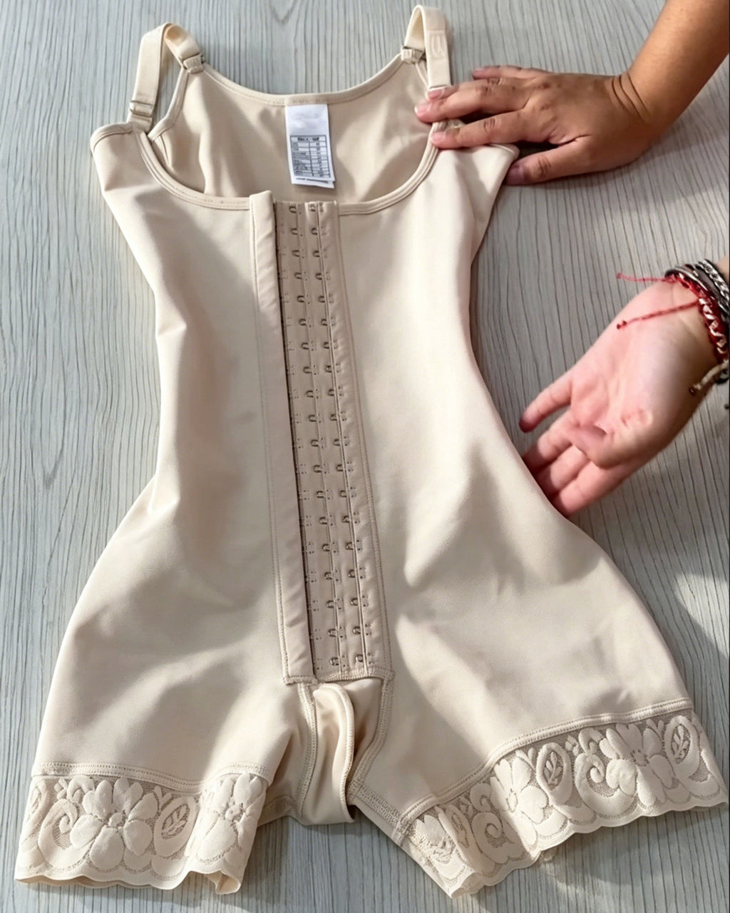 Front Hook And Eye Lace Floral Lace Hem Shaping Bodysuit