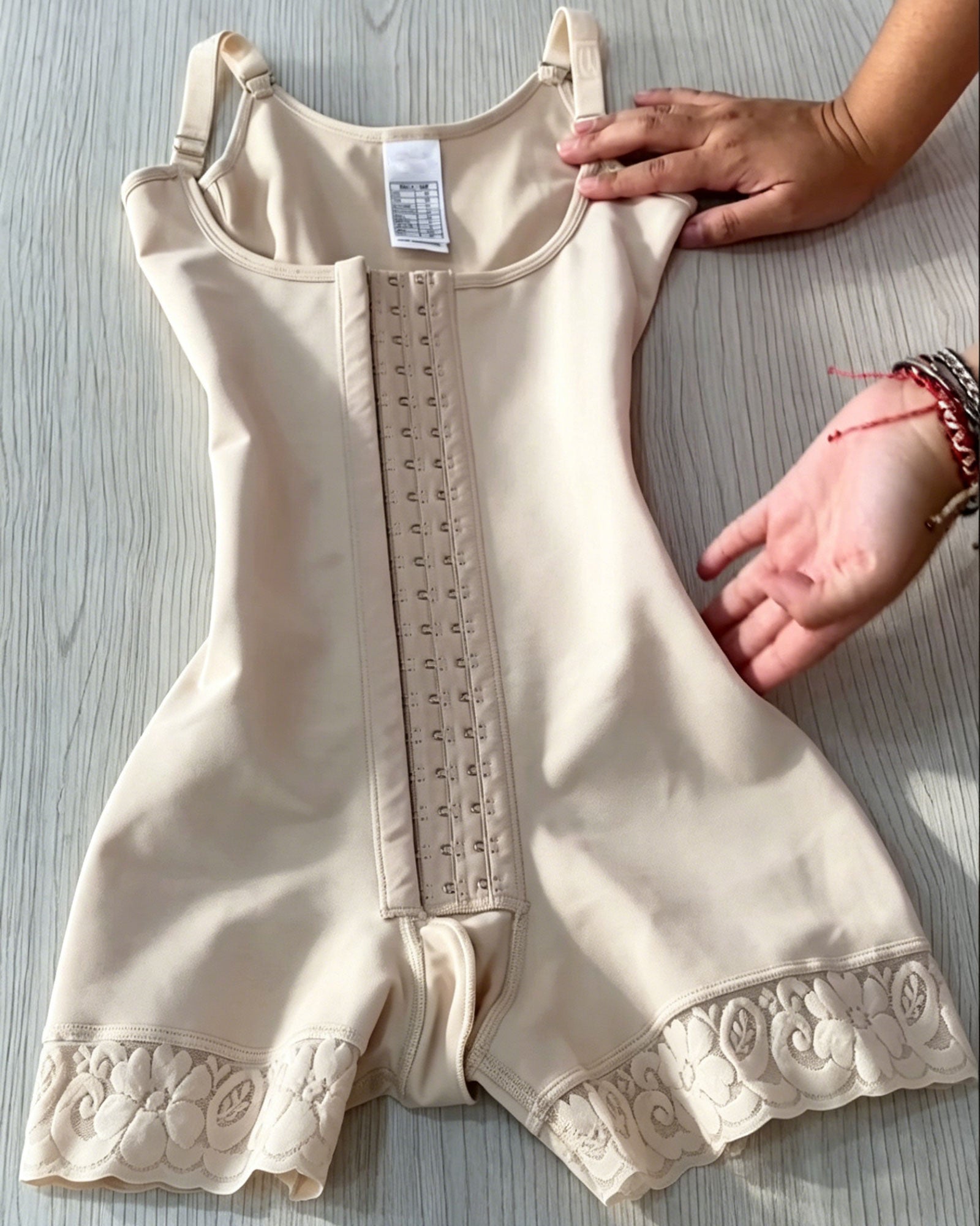 Front Hook And Eye Lace Floral Lace Hem Shaping Bodysuit
