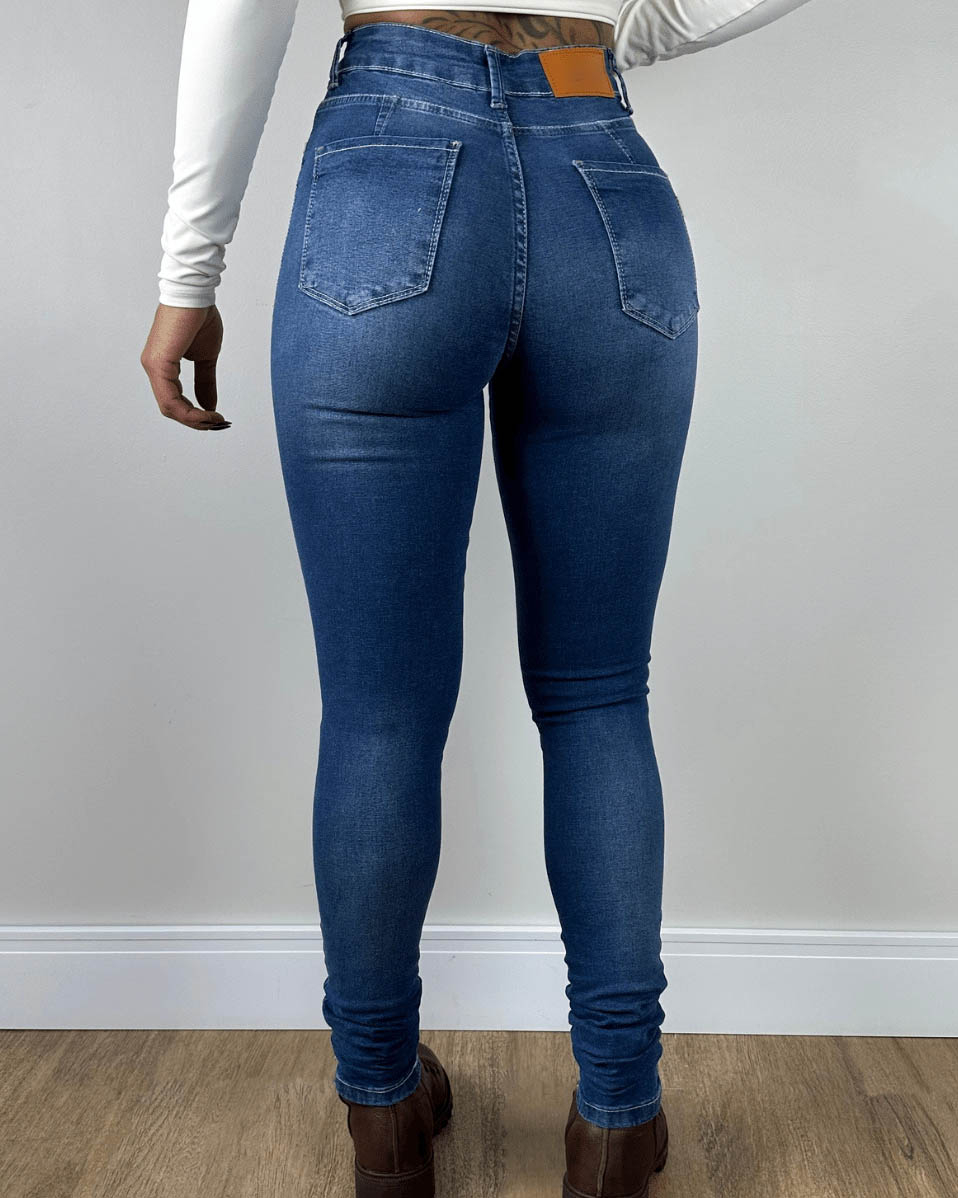 High Waist Calca Jeans Brun