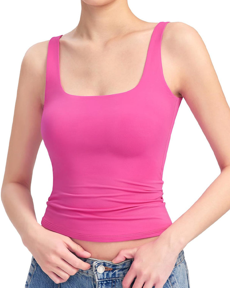 Fashion Square Neck Sleeveless Lined Basic Tops Pink