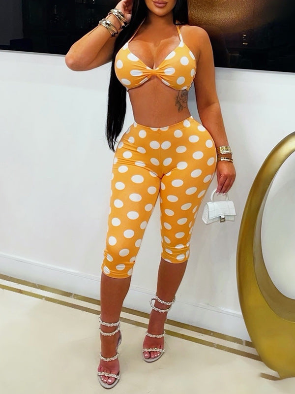 Dot Halter Bikini Top & Capri Pants Set