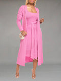 Solid Tied Dress & Cardigan Set--Clearance Pink S