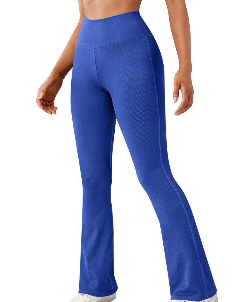 Fashion Ribbed Wide-leg Flared Yoga Leggings Blue