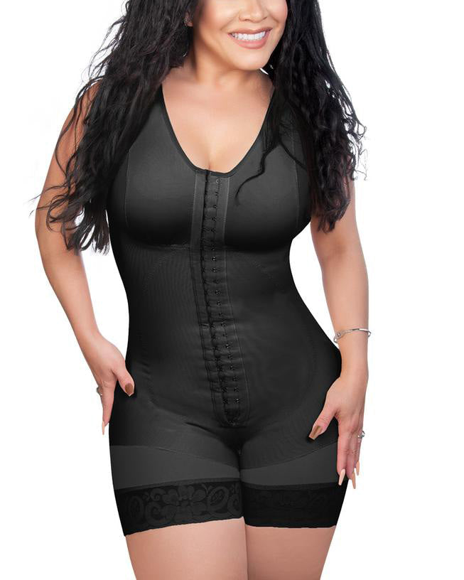 Post Liposuction Waist Cincher Front Closure Hook-eye Body Shaper Black