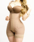 Open Chest Sleeveless Jumpsuit Fajas Shapewear Tan