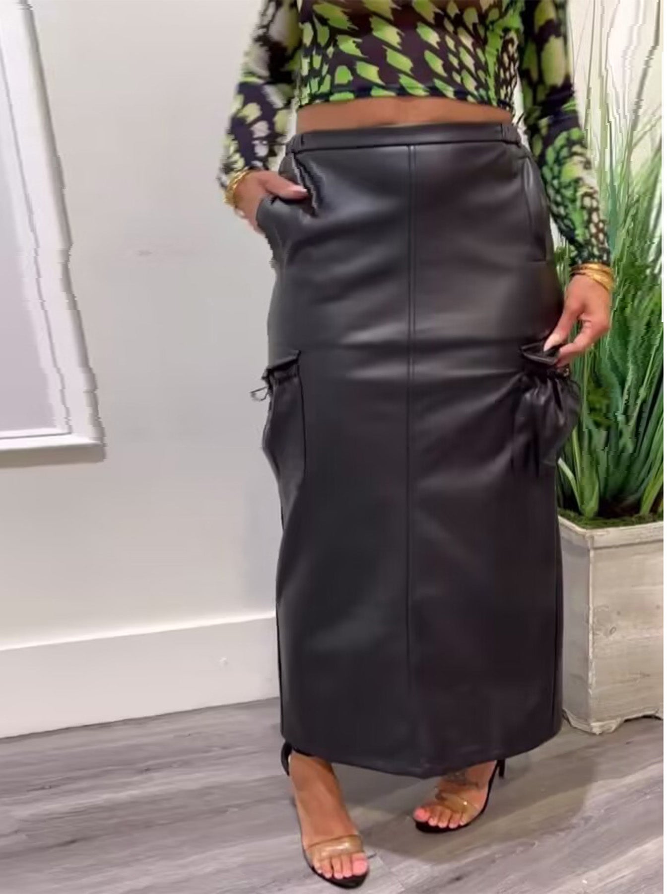 Faux Leather Cargo Skirt--Clearance