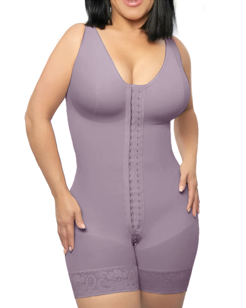 Compression Control Abdomen Buttoned Fitness Bodysuit Purple