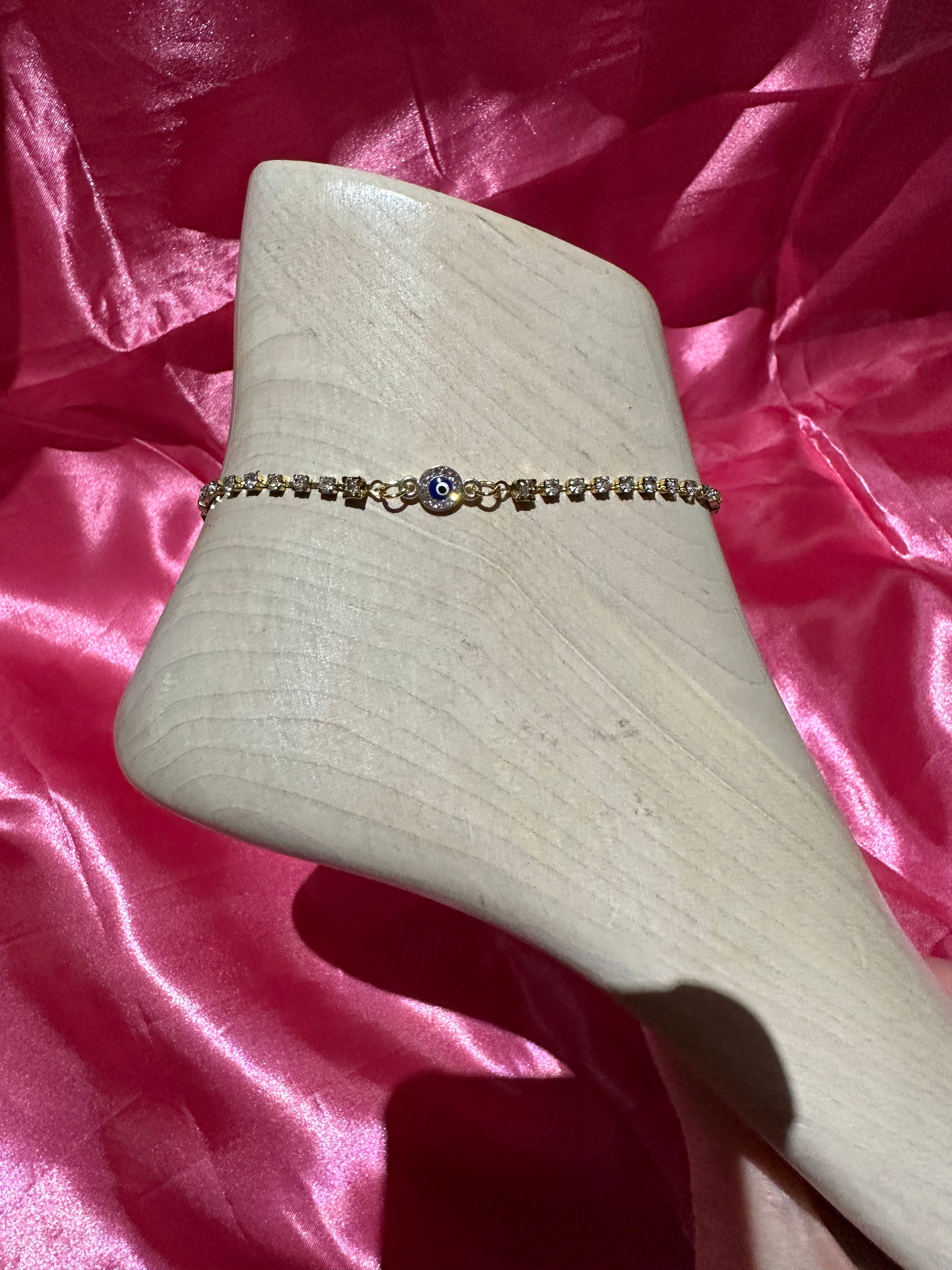 Small crystal evil eye anklet